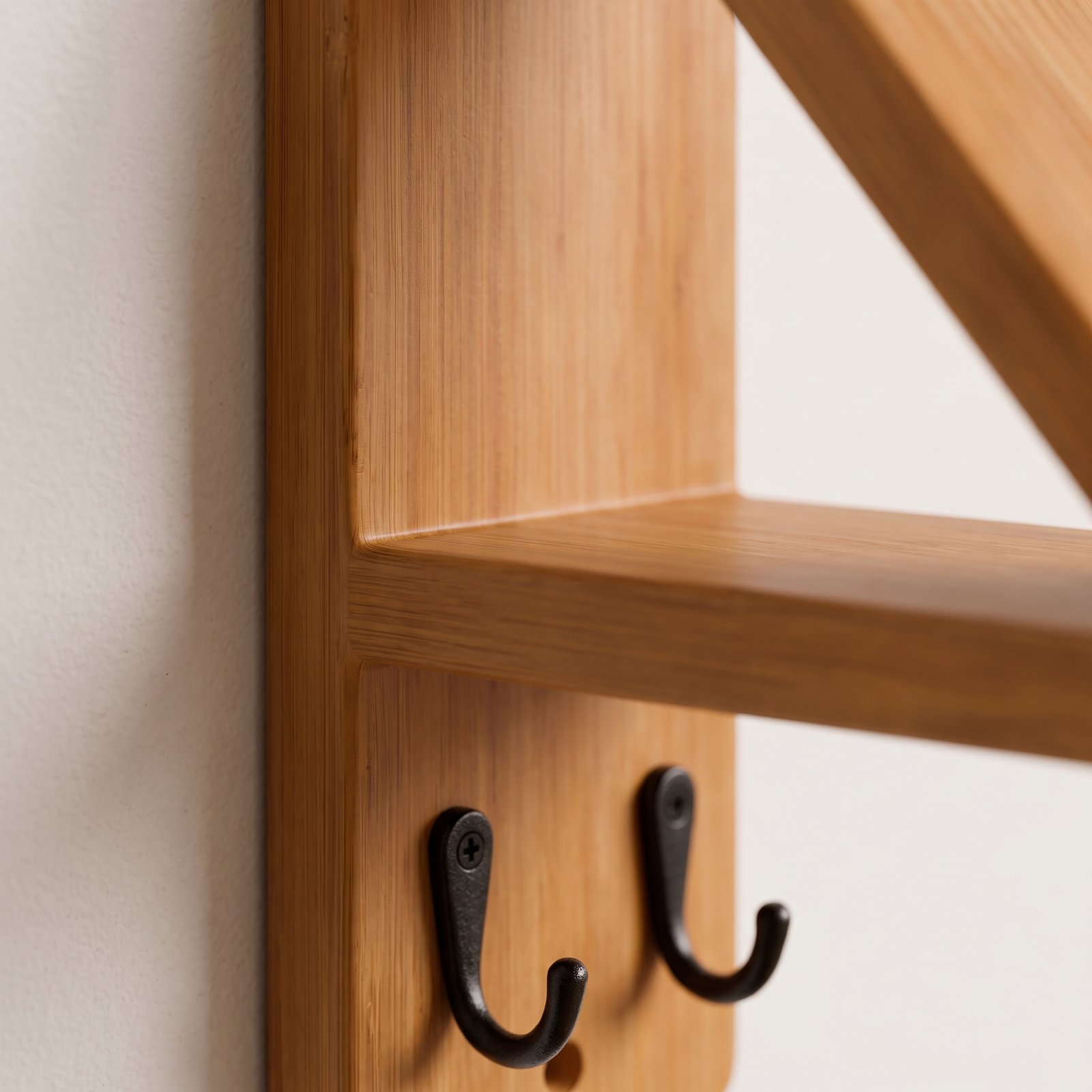 Solid wood wall-mounted motorcycle helmet holder with two metal hooks