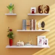 Set of 4 Flat Delightful Wall Mounted Book Shelf, wooden shelves, Storage Shelves